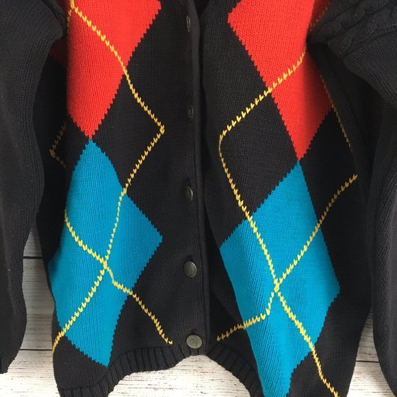 Dockers Cardigan Sweater 90s Grandpa Diamond Argyle Chunky Oversized Vintage - Picture 2 of 8